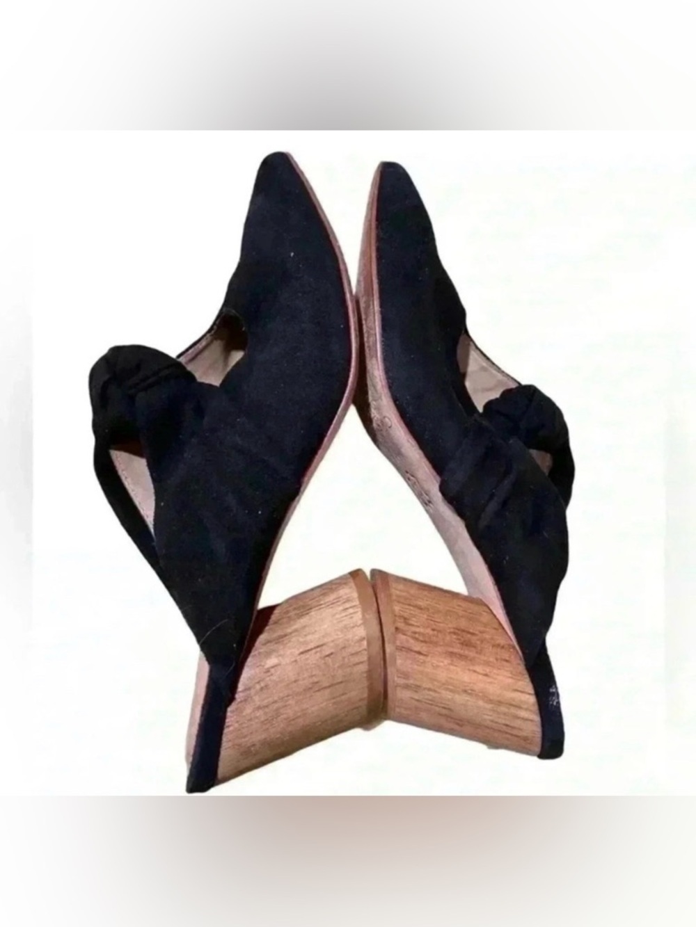 Bernardo Finley Suede Knot Wood Block Heel Mules Black - Picture 8 of 12